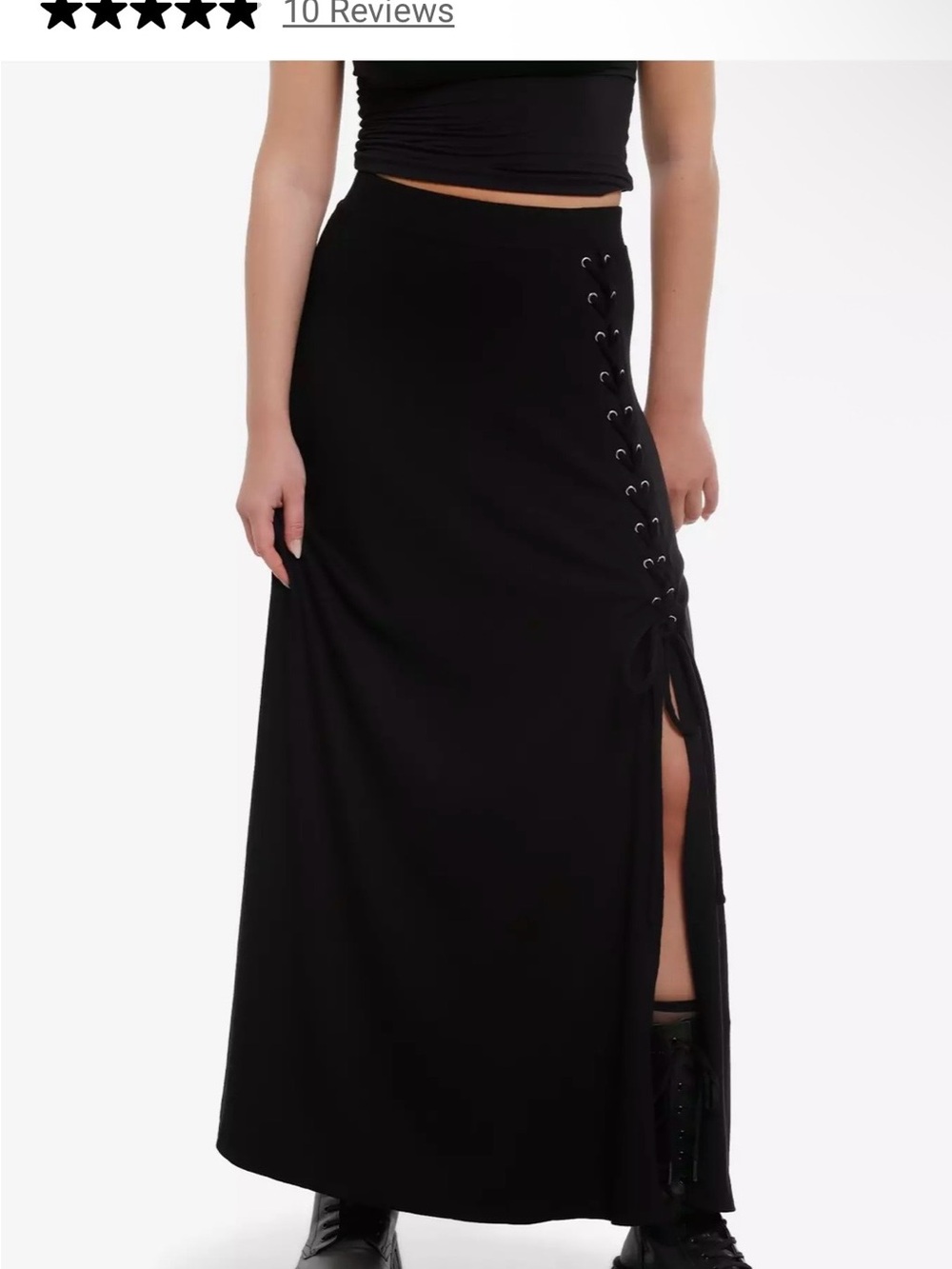 Cosmic Aura Black Ribbed Lace-Up Side Slit Maxi Skirt NWT